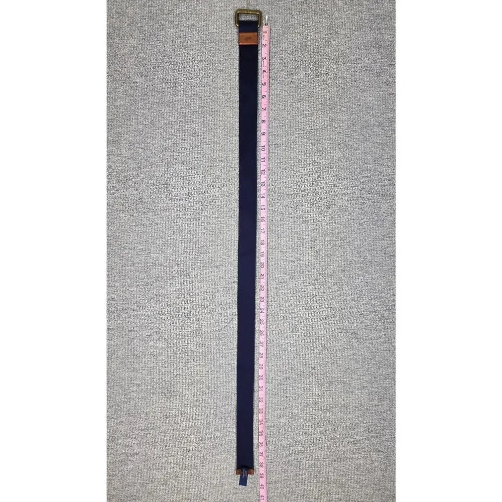 POLO RALPH LAUREN CANVAS & LEATHER BELT – NAVY / BROWN – SIZE S –  VINTAGE 90's